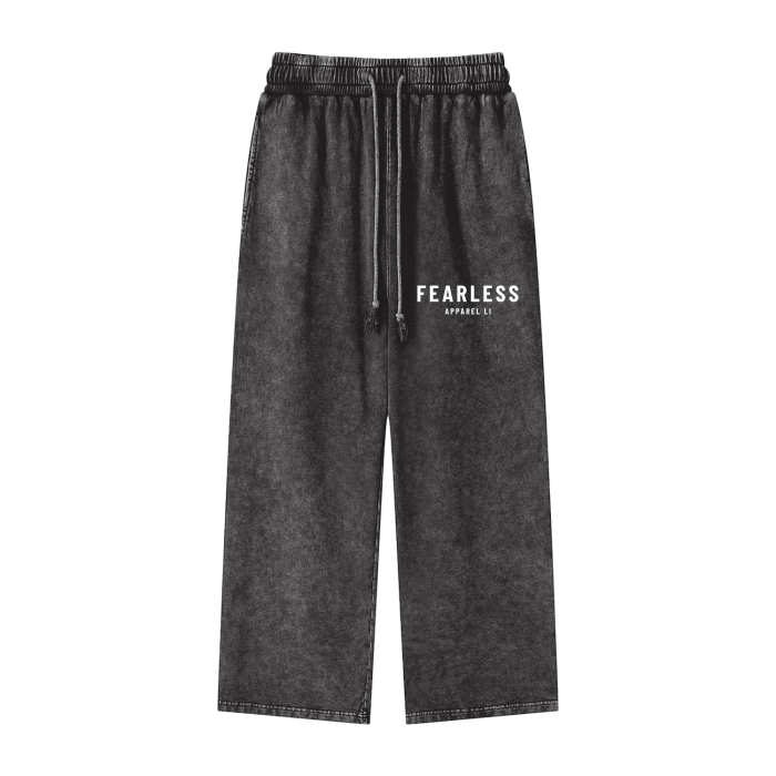Fearless Li Acid Wash Straight Leg Pants in thick cotton fabric, unisex, casual style.