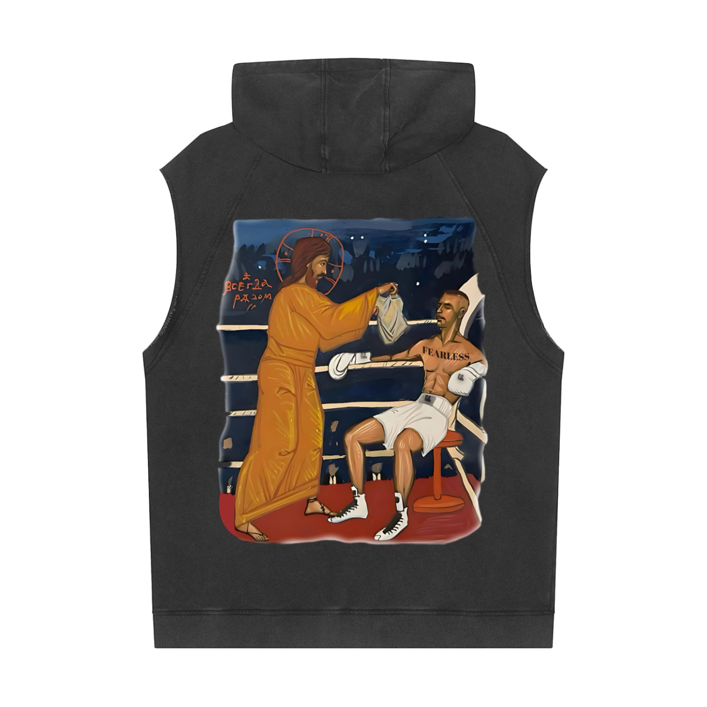 Fearless Apparel Line Boxing Snow Washed Sleeveless Streetwear Hoodie for Men