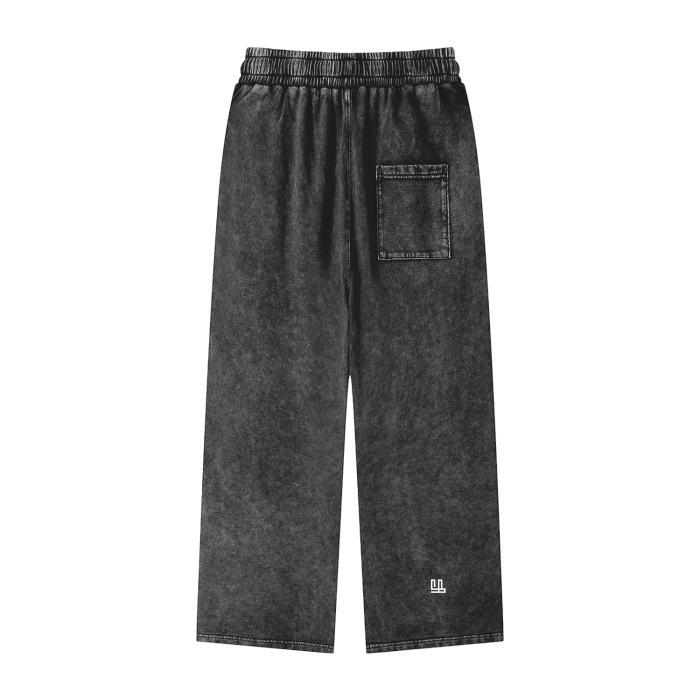 Fearless Li Acid Wash Straight Leg Pants, unisex, loose fit, thick cotton fabric.