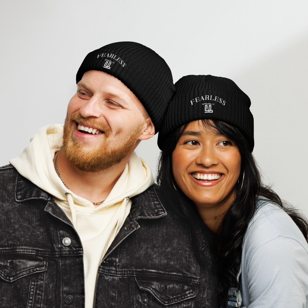 FearLessLi knitted beanie hats in black, worn by two people, stylish winter accessory.