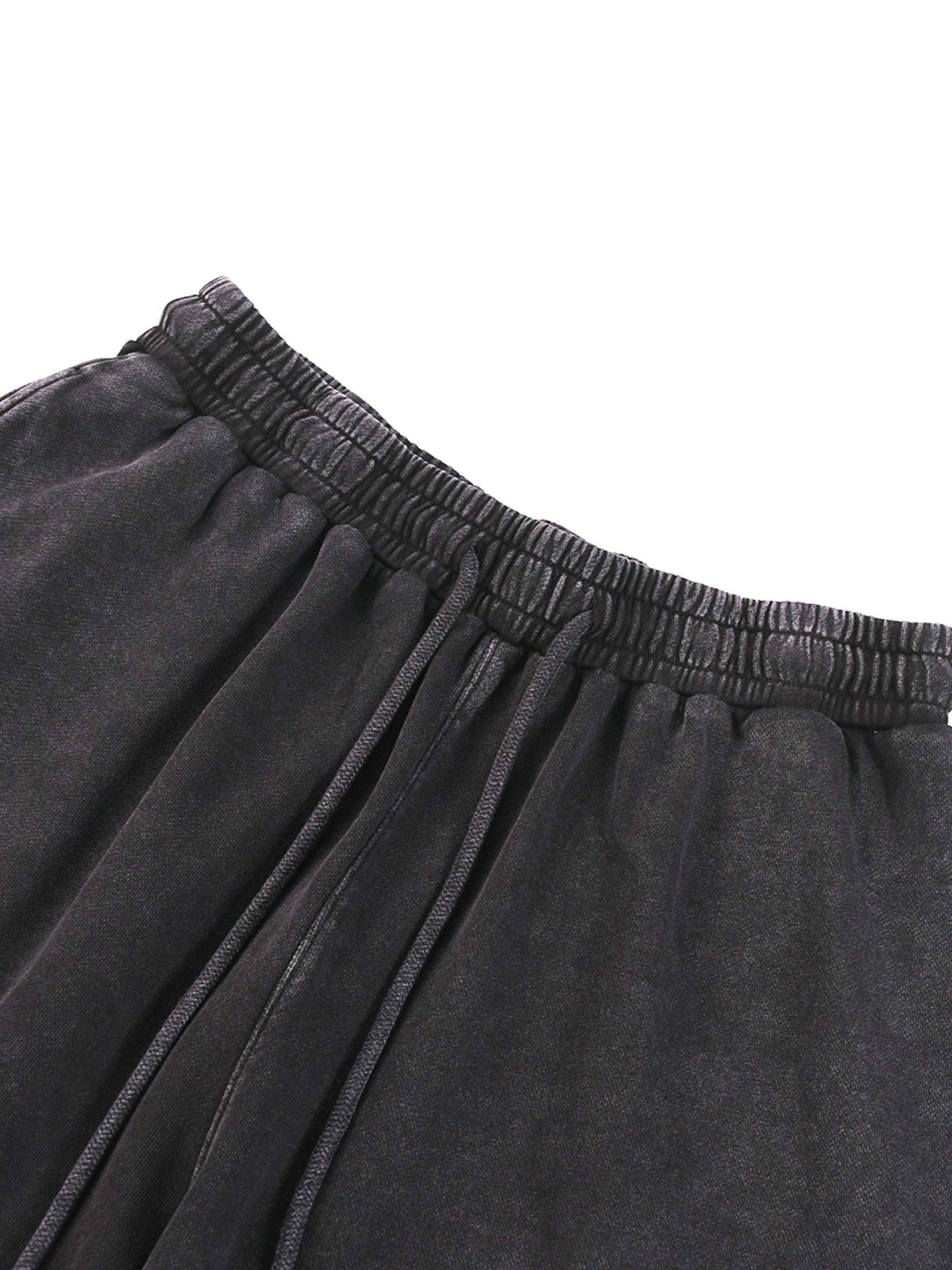 Fearless Li Acid Wash Straight Leg Pants in black cotton fabric, showcasing elastic waistband.