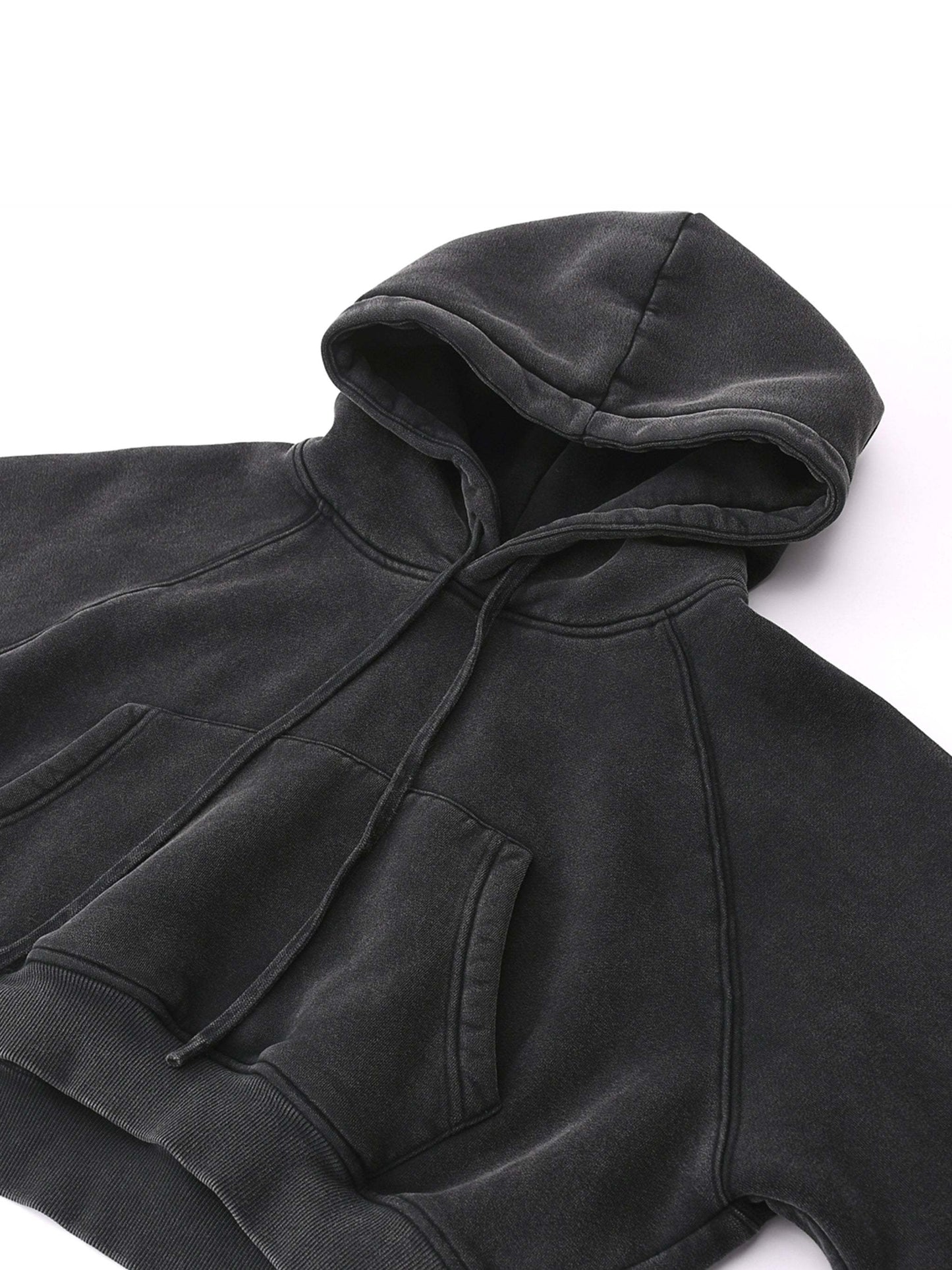 Unisex cropped black hoodie with drawstring and hood, FearlessLi loose-fit design.