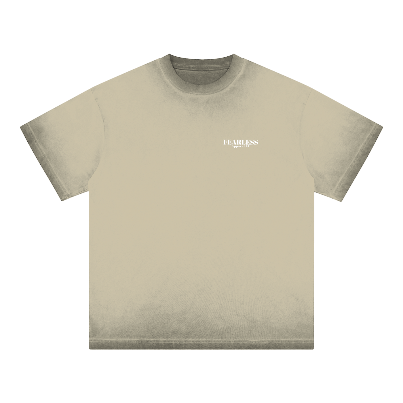 Unisex Fearless Apparel Line Reverse Dyed T-shirt in beige with loose fit and short sleeves.