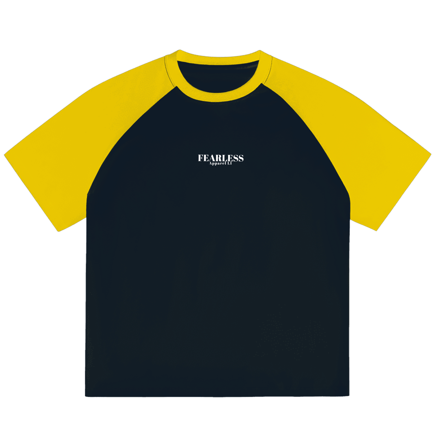 Fearless Apparel Line Color-Blocked Raglan Sleeve T-shirt, unisex, black and yellow, round neck, short sleeves.