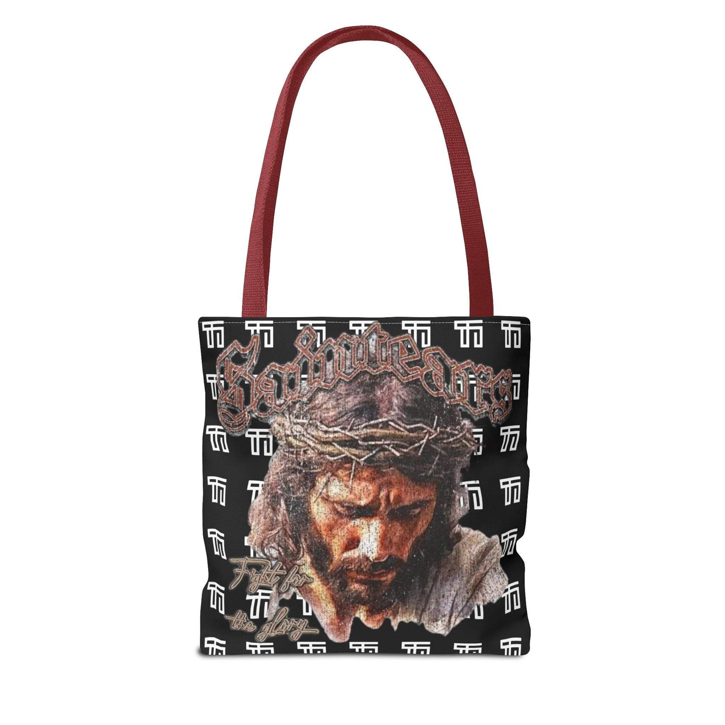 FearLessLi Tote Bag with artistic design, durable polyester, and red handles.