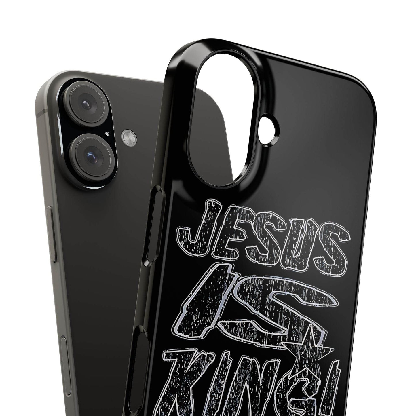 FearlessLi Slim Phone Case with glossy finish and "Jesus is King" design for iPhone 16.