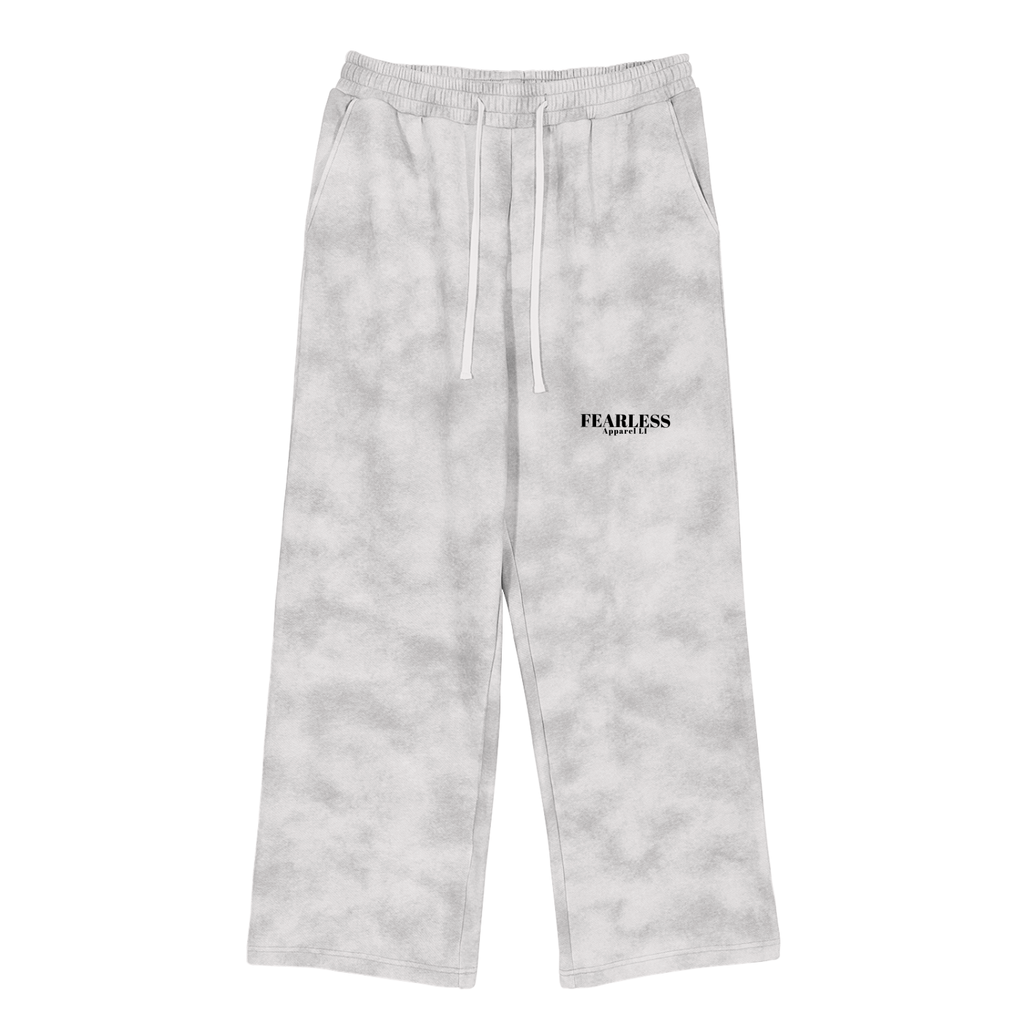Dirty Washed Fleece Sweatpants in grey with drawstring, relaxed fit for men and women.