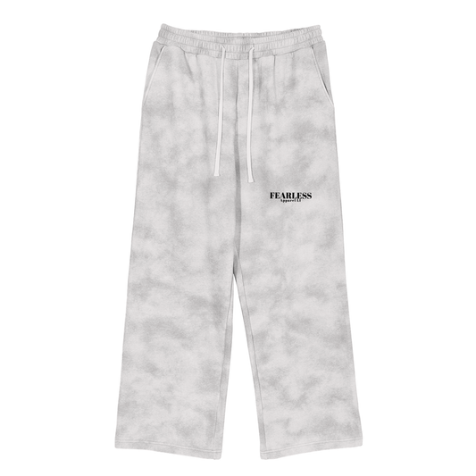 Dirty Washed Fleece Sweatpants in grey with drawstring, relaxed fit for men and women.