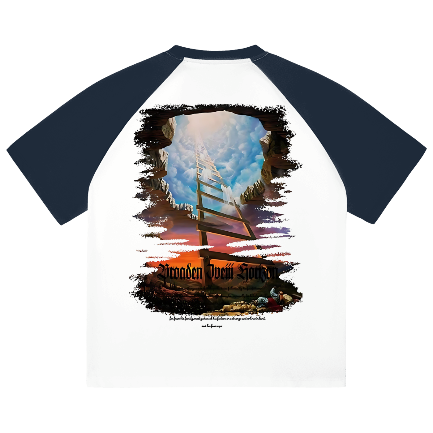 Fearless Apparel Line color-blocked raglan sleeve t-shirt with graphic design on back.
