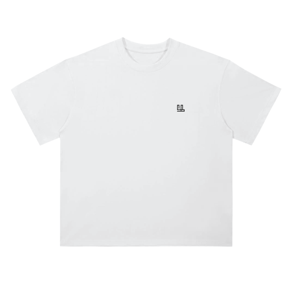 Unisex white drop shoulder T-shirt, loose fit, "Only Jesus Can Save" design, 100% cotton.
