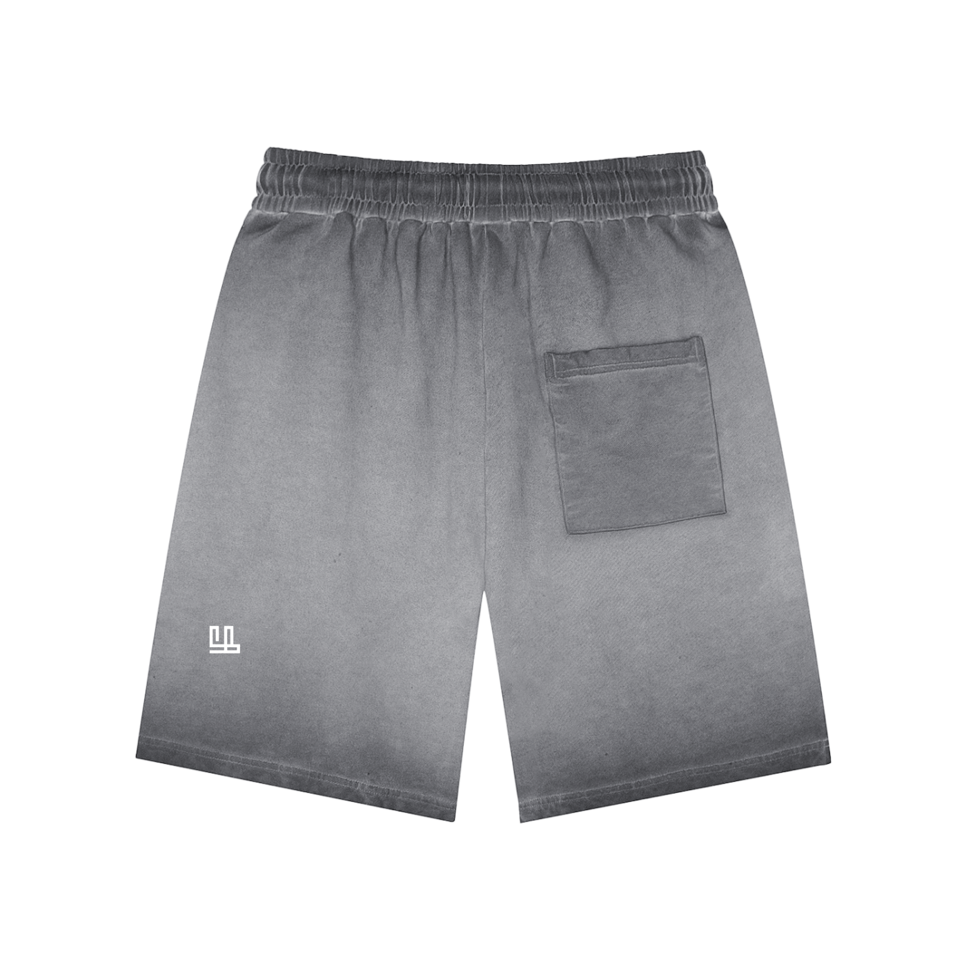 Reverse dyed grey sweat shorts with an elastic waistband and a back pocket from Fearless Apparel Line, showcasing a vintage look.