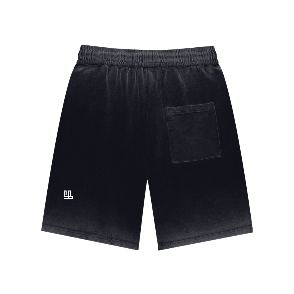 Fearless Apparel Line Reverse Dyed Sweat shorts in black, featuring a comfortable loose fit and vintage wash.