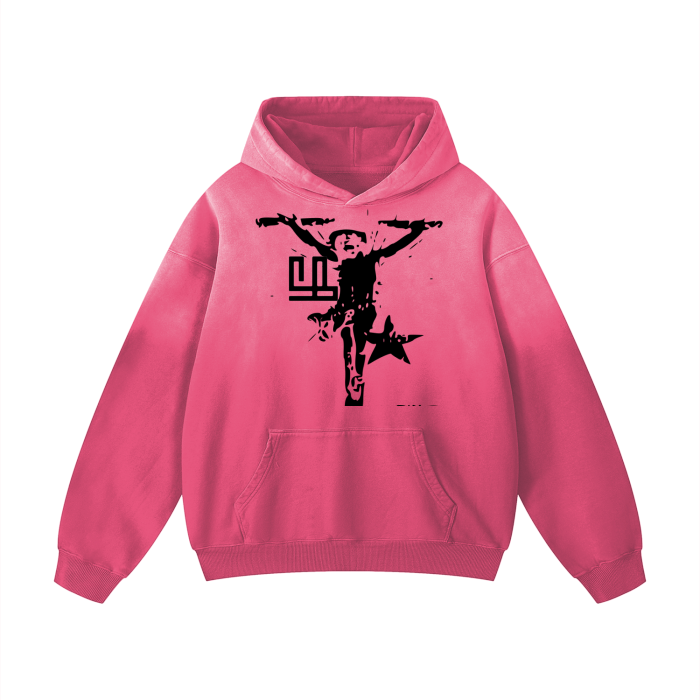 Unisex pink hoodie by Fearless Apparel Li featuring "Jesus Is King" design.