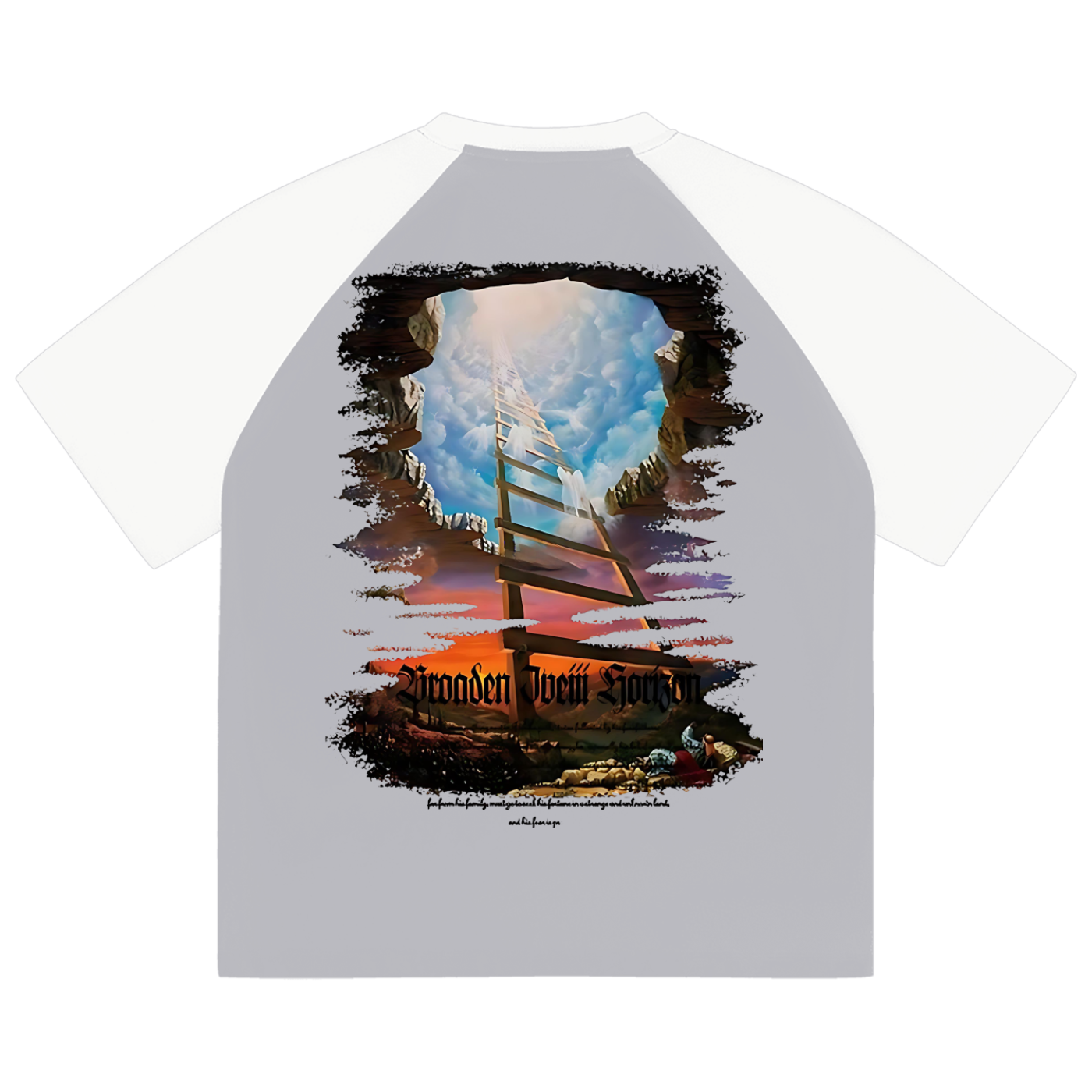 Fearless Apparel Line Color-Blocked Raglan Sleeve T-shirt with ladder and sky print, unisex, casual cotton blend.