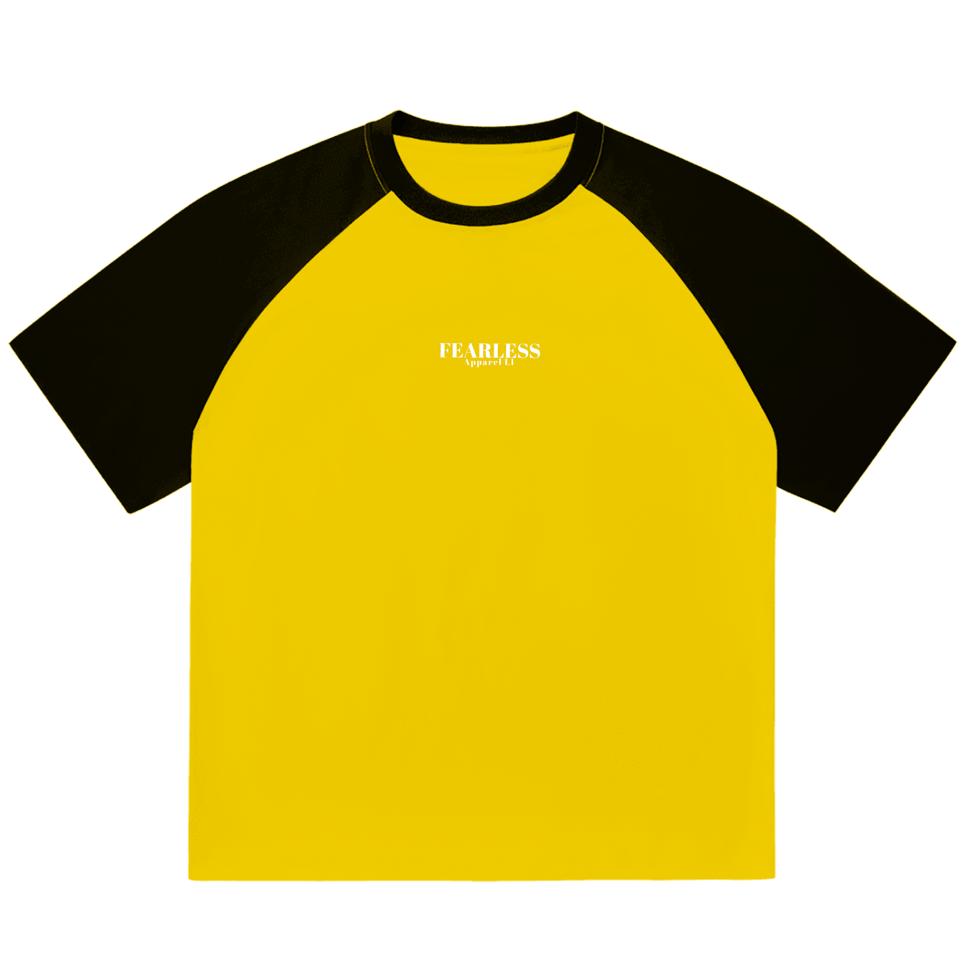 Fearless Apparel Line Color-Blocked Raglan Sleeve T-shirt, unisex style, black and yellow design.
