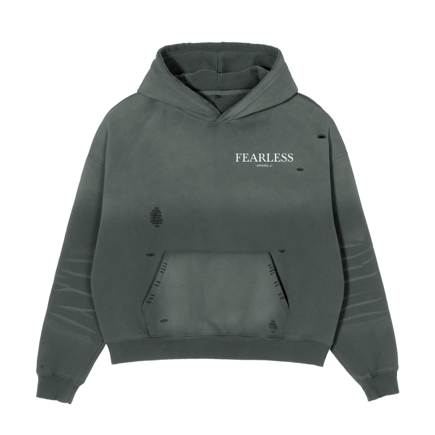 Fearless Apparel Line Frayed Sun fade Boxy Hoodie Unisex Comfort Style
