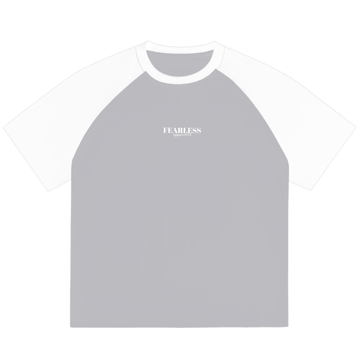 Fearless Apparel Line Color-Blocked Raglan Sleeve T-shirt, unisex, grey and white, round neck, short sleeves.