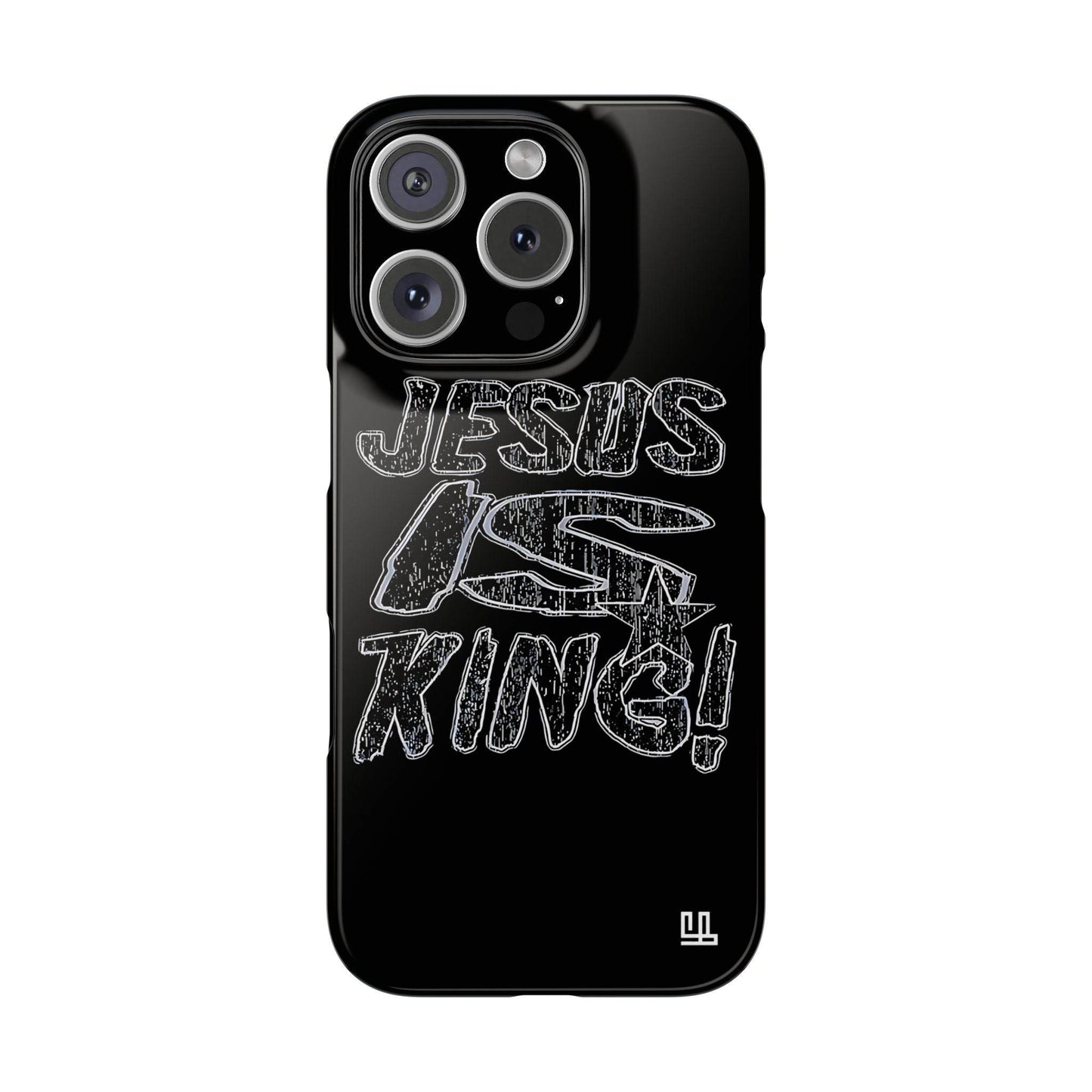 FearlessLi Slim Phone Case with glossy finish and bold "Jesus is King" design.
