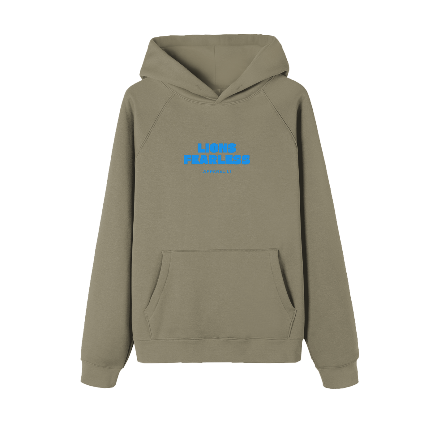 Lions Fearless Apparel Line Raglan Sleeve Hoodie in apricot color with front pocket and hood.