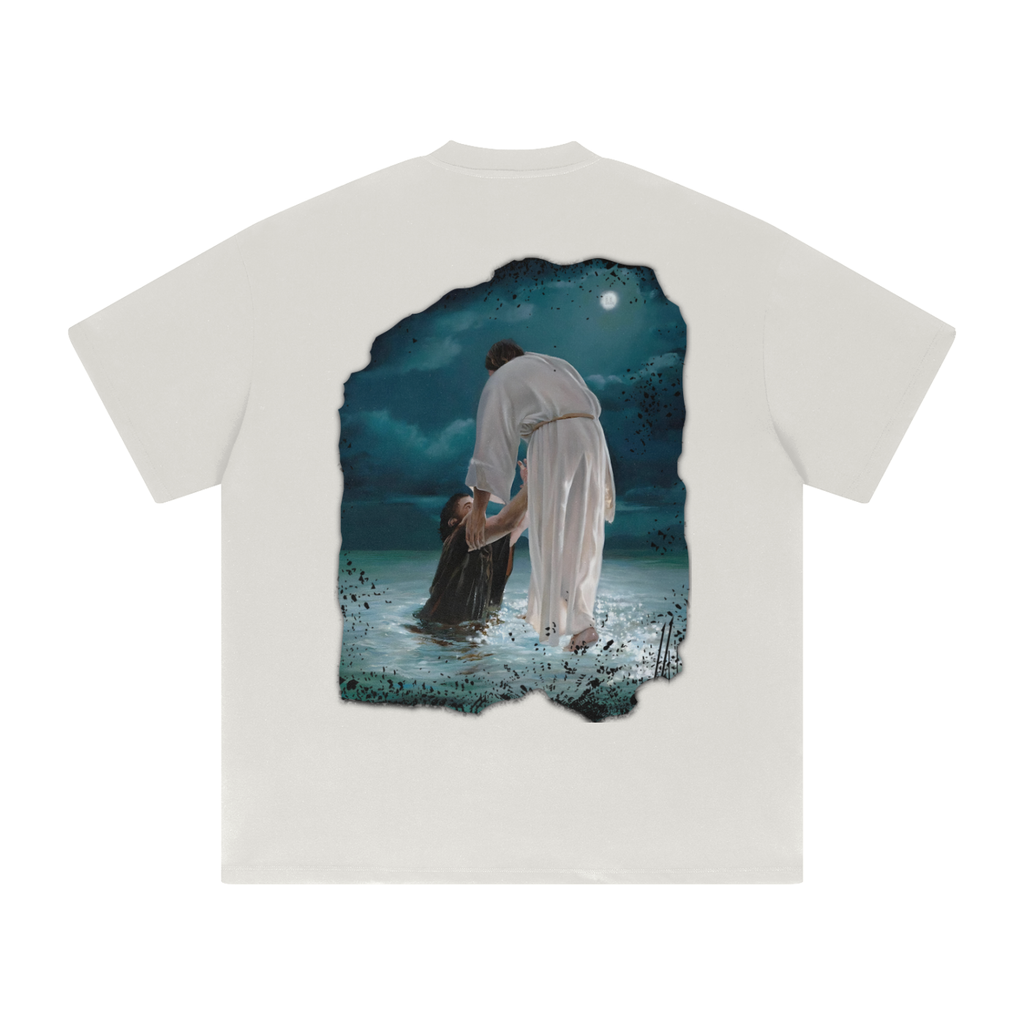 Unisex oversized t-shirt with drop shoulder design, featuring an artistic graphic on the back.