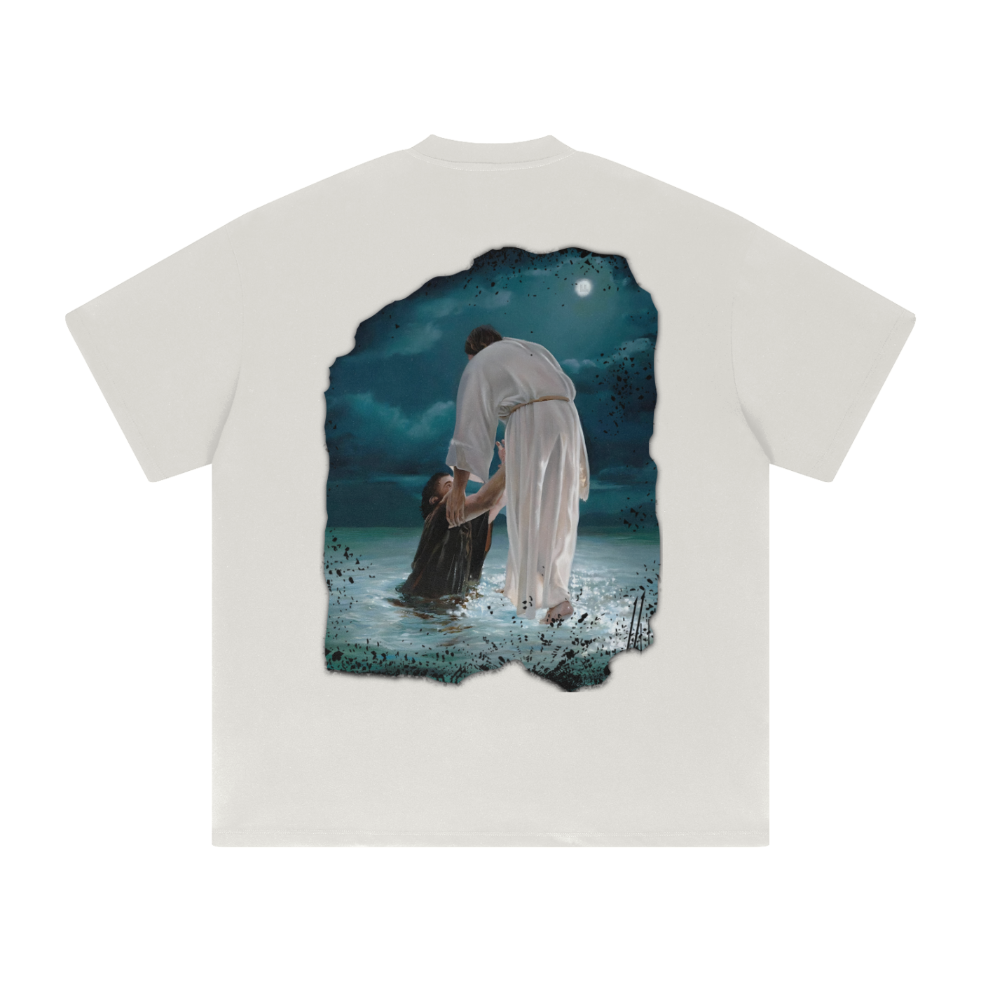 Unisex oversized t-shirt with drop shoulder design, featuring an artistic graphic on the back.