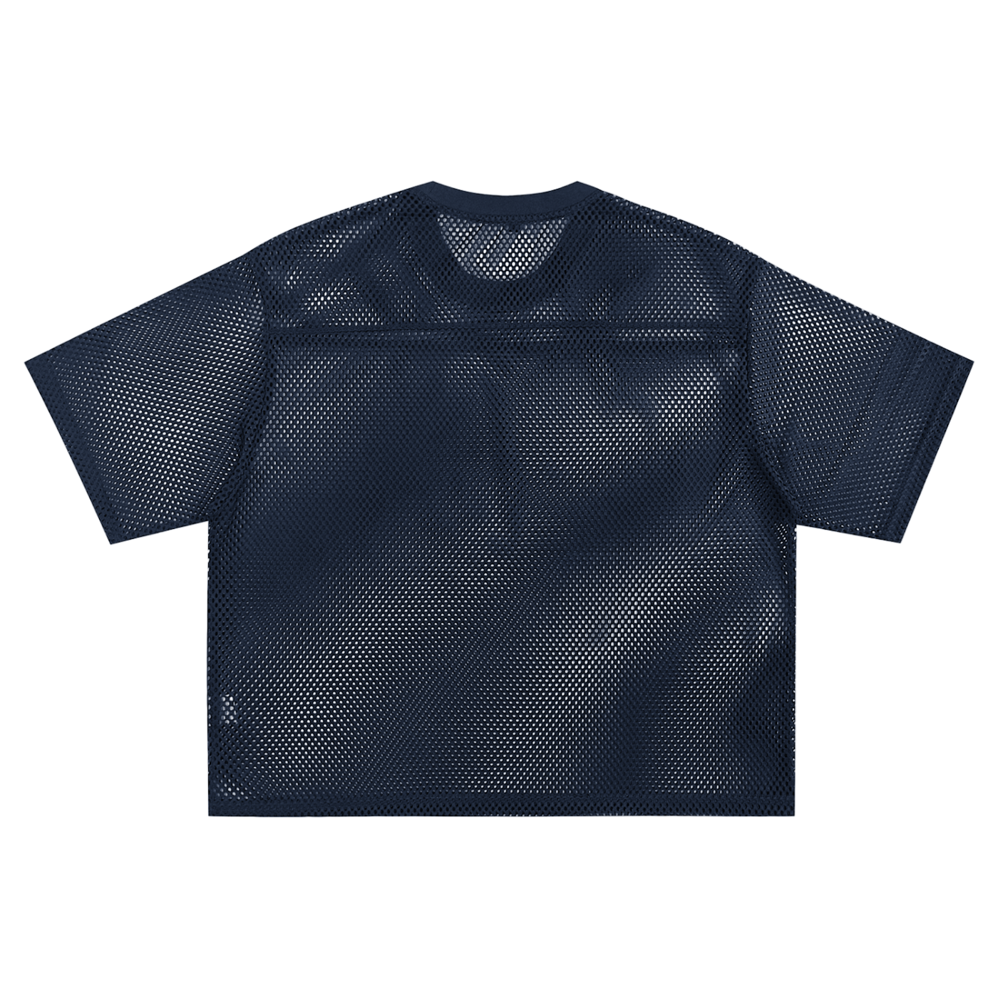 Unisex streetwear mesh boxy T-shirt in blue from Fearless Apparel Line showcasing a taped design.
