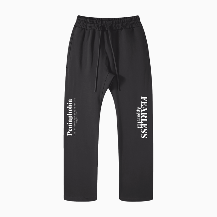 FearLess Apparel Li Peniaphobia Straight Leg Trousers in black with bold text design.