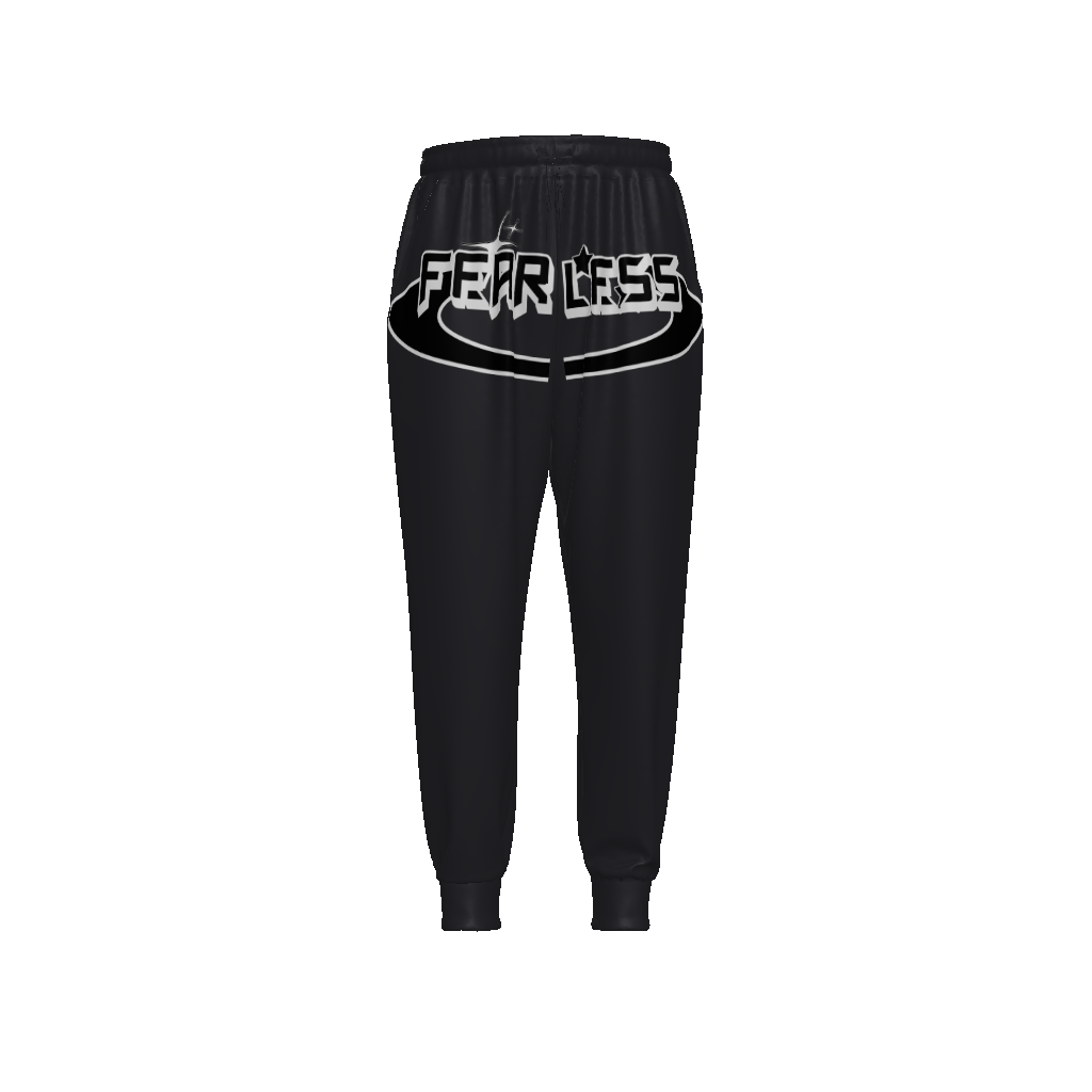 FearLessLI Unisex Drawstring Waist Joggers in black with logo, adjustable waist, lightweight fabric.