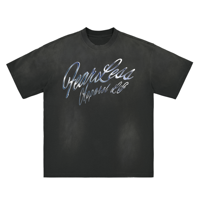 FearLessLi Apparel Li Monkey washed T-shirt featuring bold lettering on black fabric.