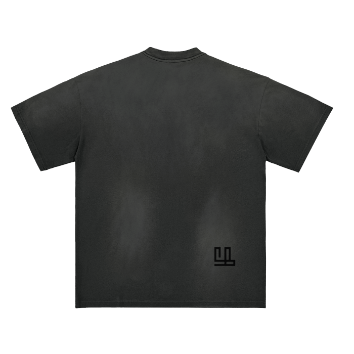 FearLessLi Apparel Li Monkey washed T-shirt in black showing back view with unique wash design.