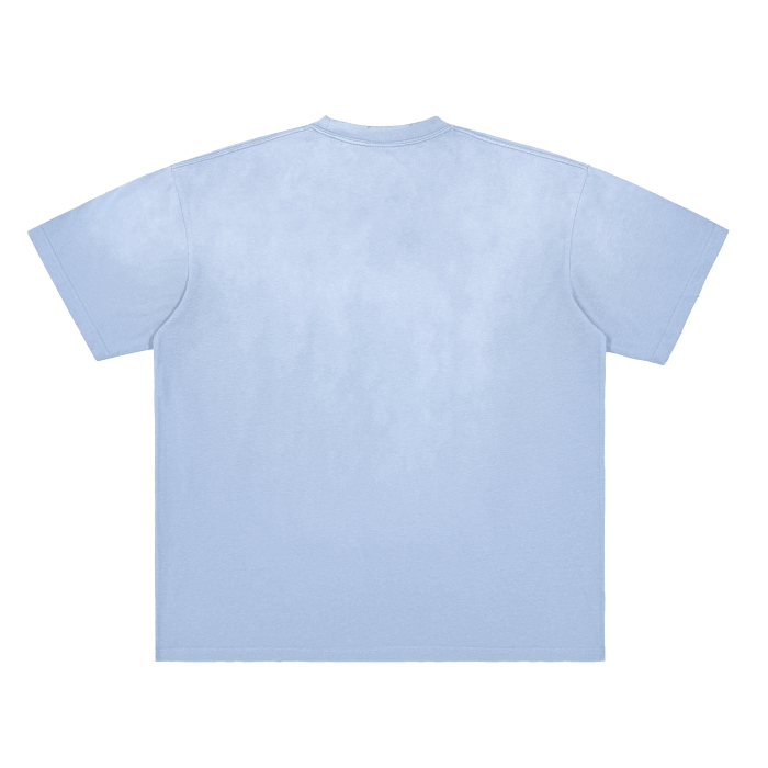 Light blue FearLessLI Pluto T-shirt, back view.