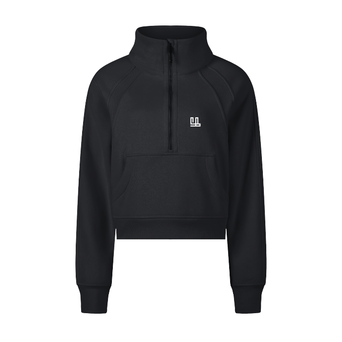 Detroit Lions FearlessLI Cropped Half-Zip Hoodie in black with modern design.