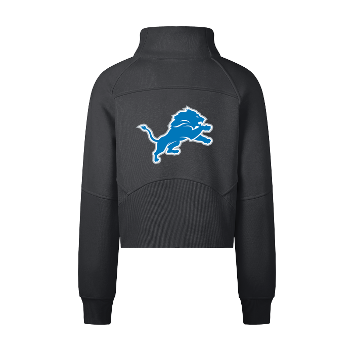 Detroit Lions FearlessLI Cropped Half-Zip Hoodie with team logo in bold design.