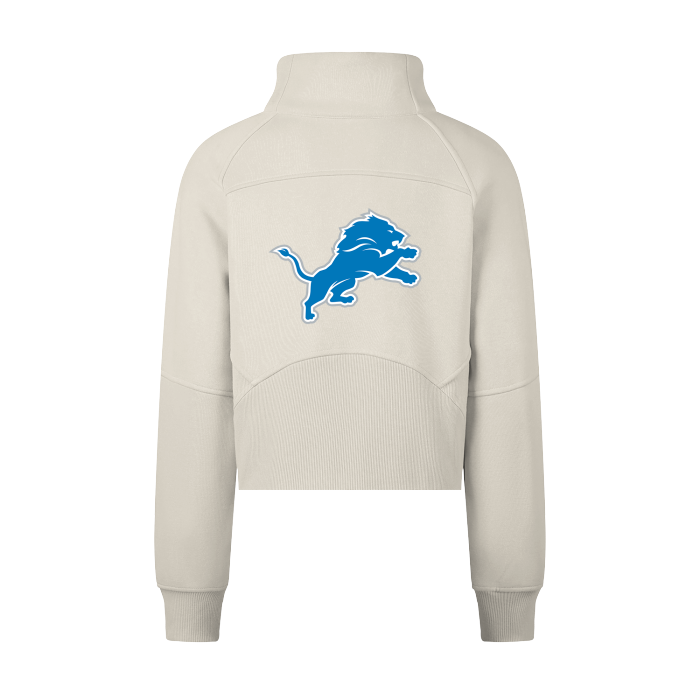 Detroit Lions FearlessLI Cropped Half-Zip Hoodie with team logo.