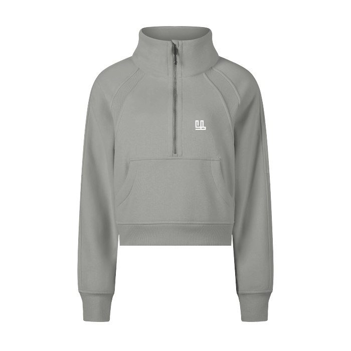 Detroit Lions FearlessLI Cropped Half-Zip Hoodie in gray with high-quality material and sleek design.
