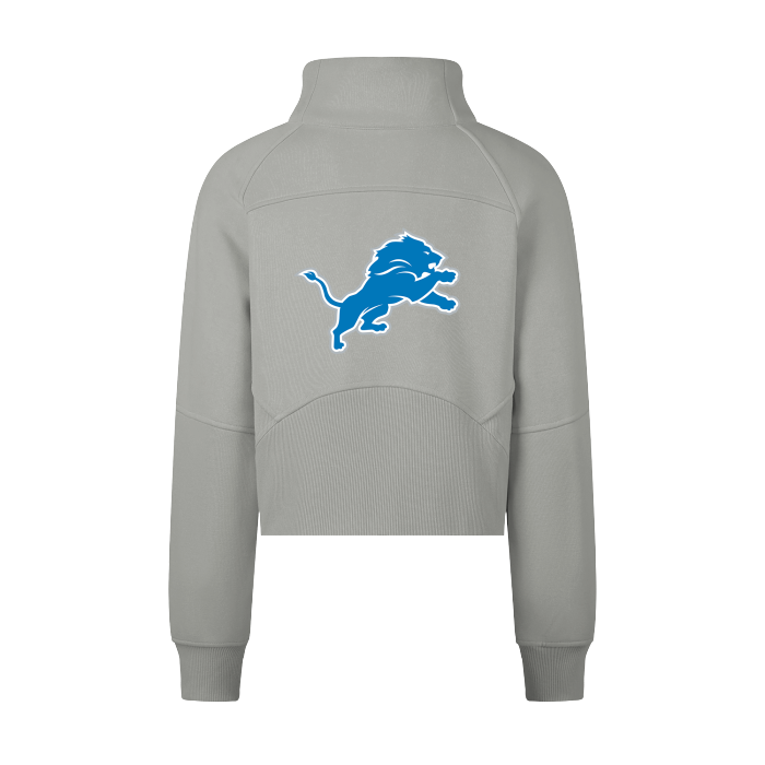 Detroit Lions FearlessLI Cropped Half-Zip Hoodie with team logo on back, stylish and comfortable design.
