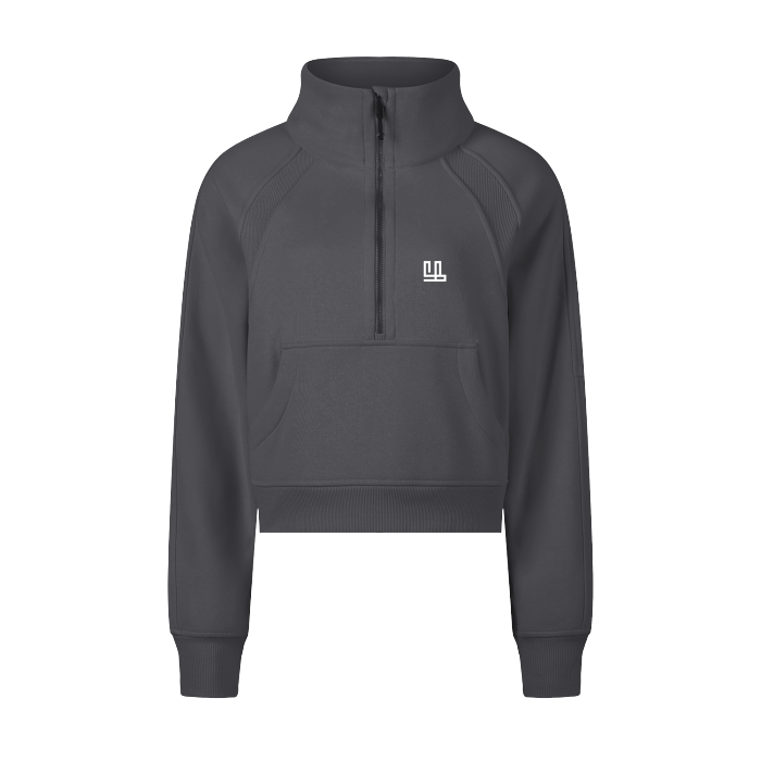 Detroit Lions FearlessLI Cropped Half-Zip Hoodie in dark grey.