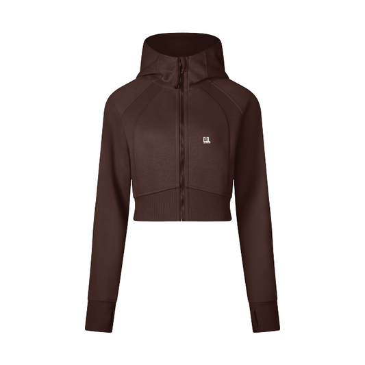 FearlessLi Cropped Zip-Through Hoodie, stylish design, high-quality material, brown color.