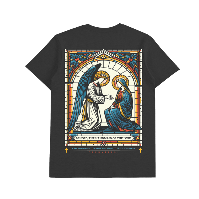 FearLessLi Church Drop Shoulder Seamless T-Shirt with religious graphic design and drop shoulder style.