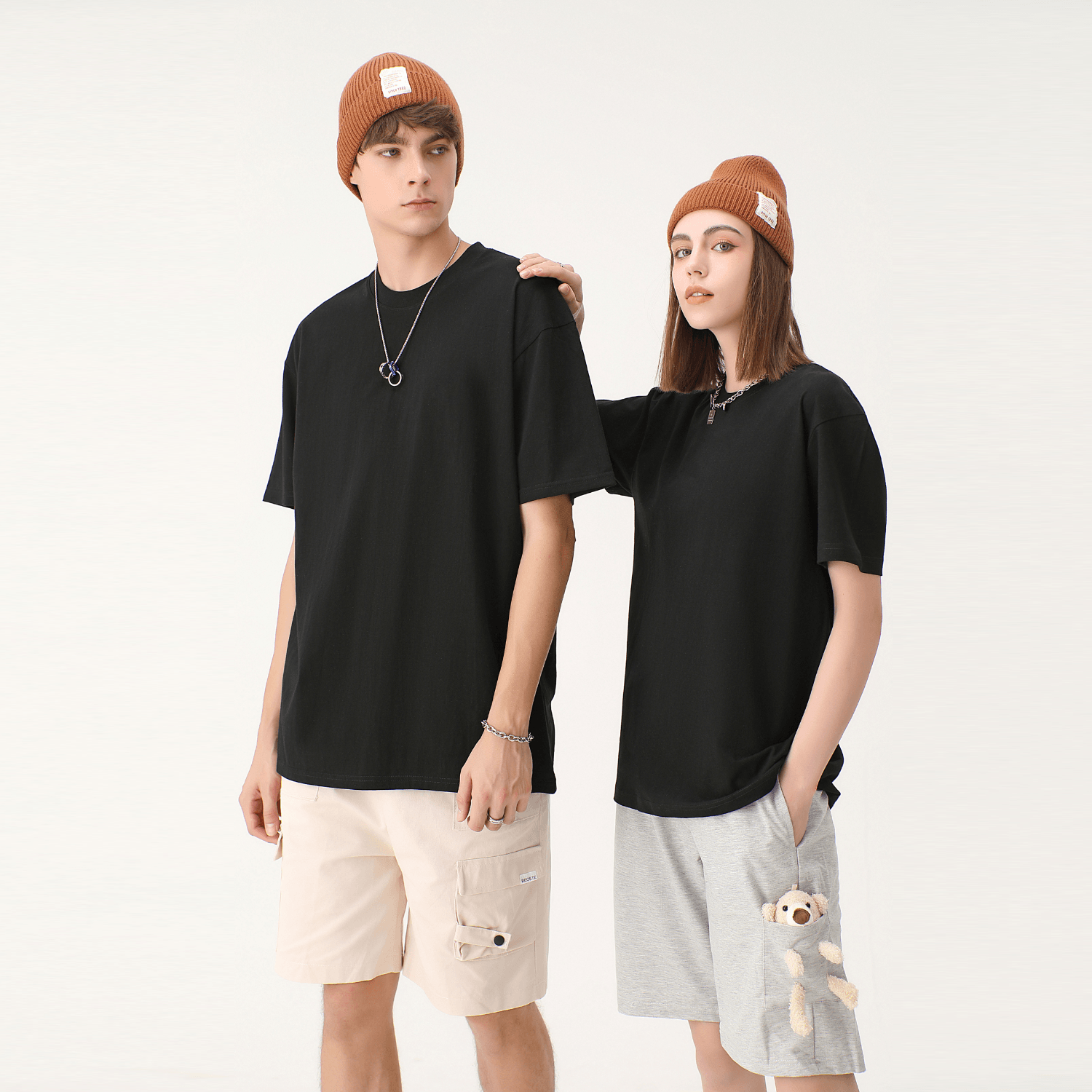 FearLessLi bones Unisex Drop Shoulder Seamless T-Shirt in black with unique print.