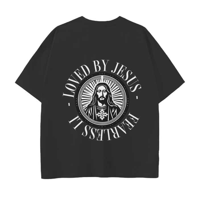 Fearlessli Loved By Jesus T-Shirt with bold design and religious theme.