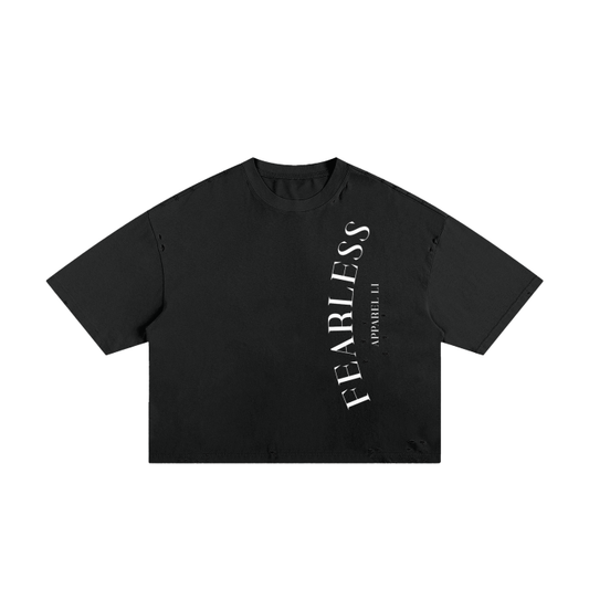 Fearless apparel Li boxy T-Shirt in black with bold white text design.