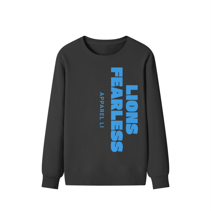 Lions FearLess Apparel Li Classic Sweater in black with bold blue text.