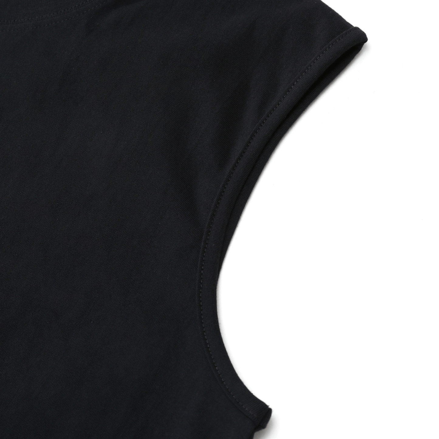 FearLessLI Angel Sleeveless Tank Top, black, close-up of armhole and fabric detail.