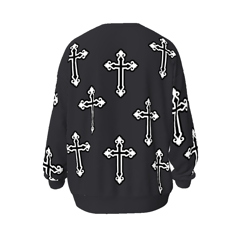 FearLessLI Sreetwear oversized sweatshirt with cross pattern design.