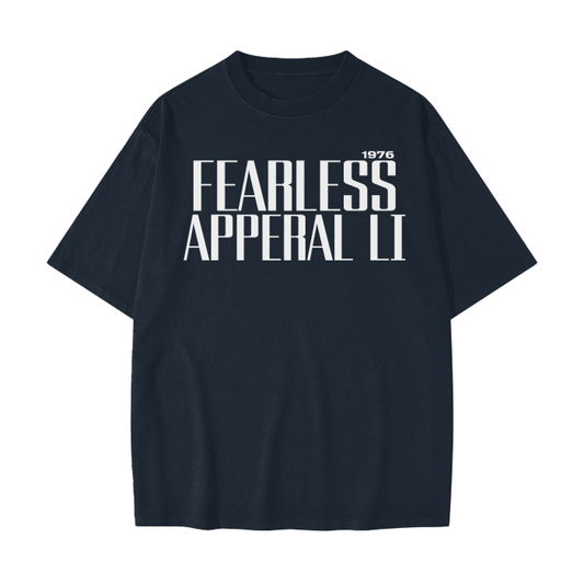 Unisex heavyweight vintage drop shoulder top with "FearLess Apparel LI" text design.