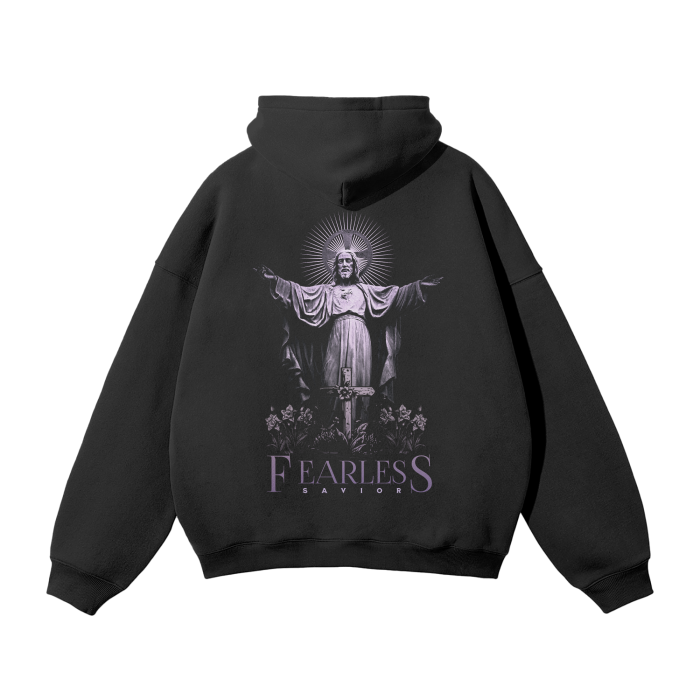 FearLessLi Savior Oversized Unisex streetwear Hoodie with graphic design on back.
