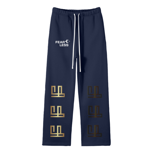 FearLessLi Fleece Streetwear Pants with logo design and straight fit.