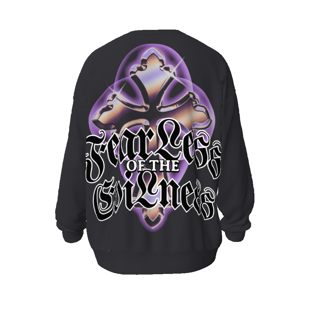 FearLessLi Streetwear Unisex Oversized Sweatshirt with bold geometric design and statement text.