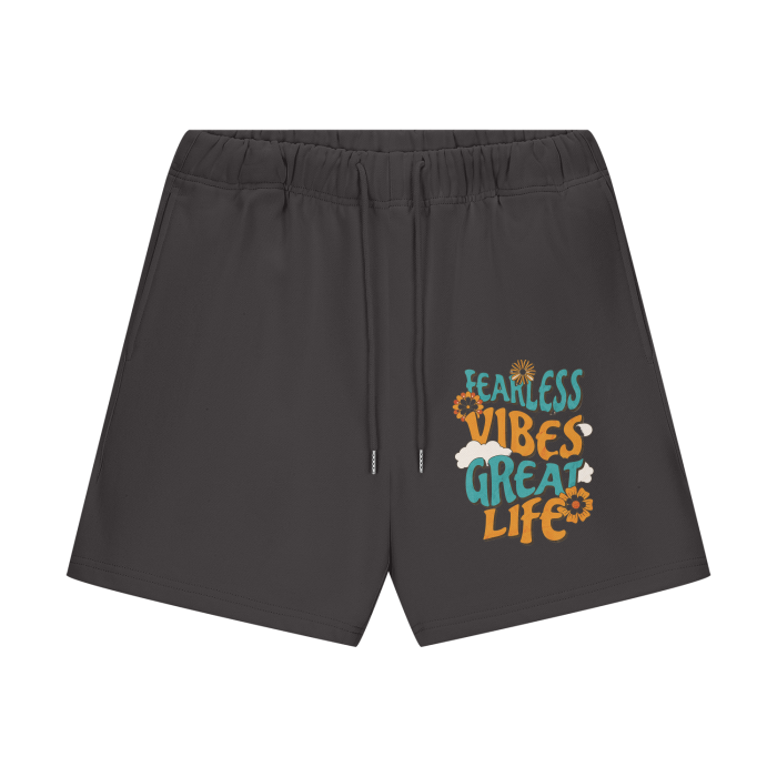 FearLessLi Fleece Shorts with graphic design, ideal for workouts.
